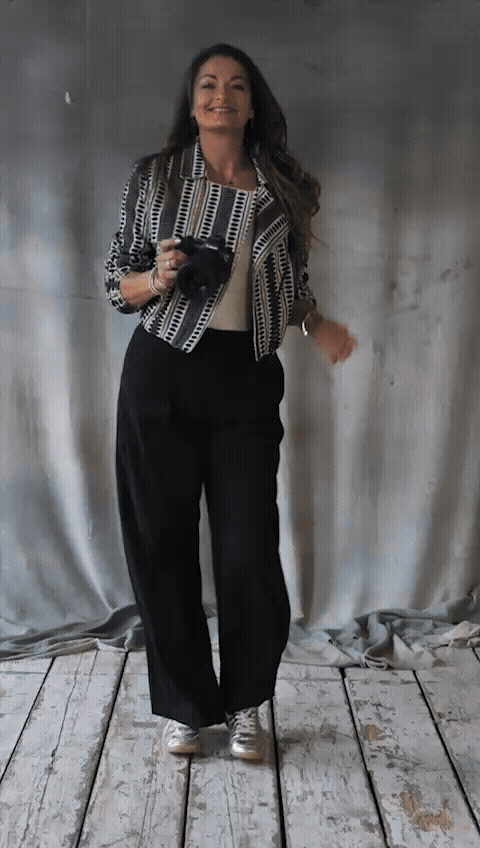 Nadine van Biljon, owner of Brandisii, having fun and dancing with camera